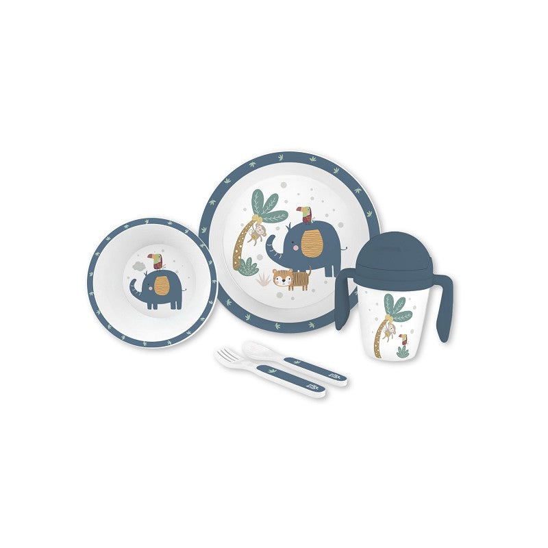 INTERBABY | SET VAJILLA JUNGLA AZUL 5 PCS | SET VAJILLA MUSIC