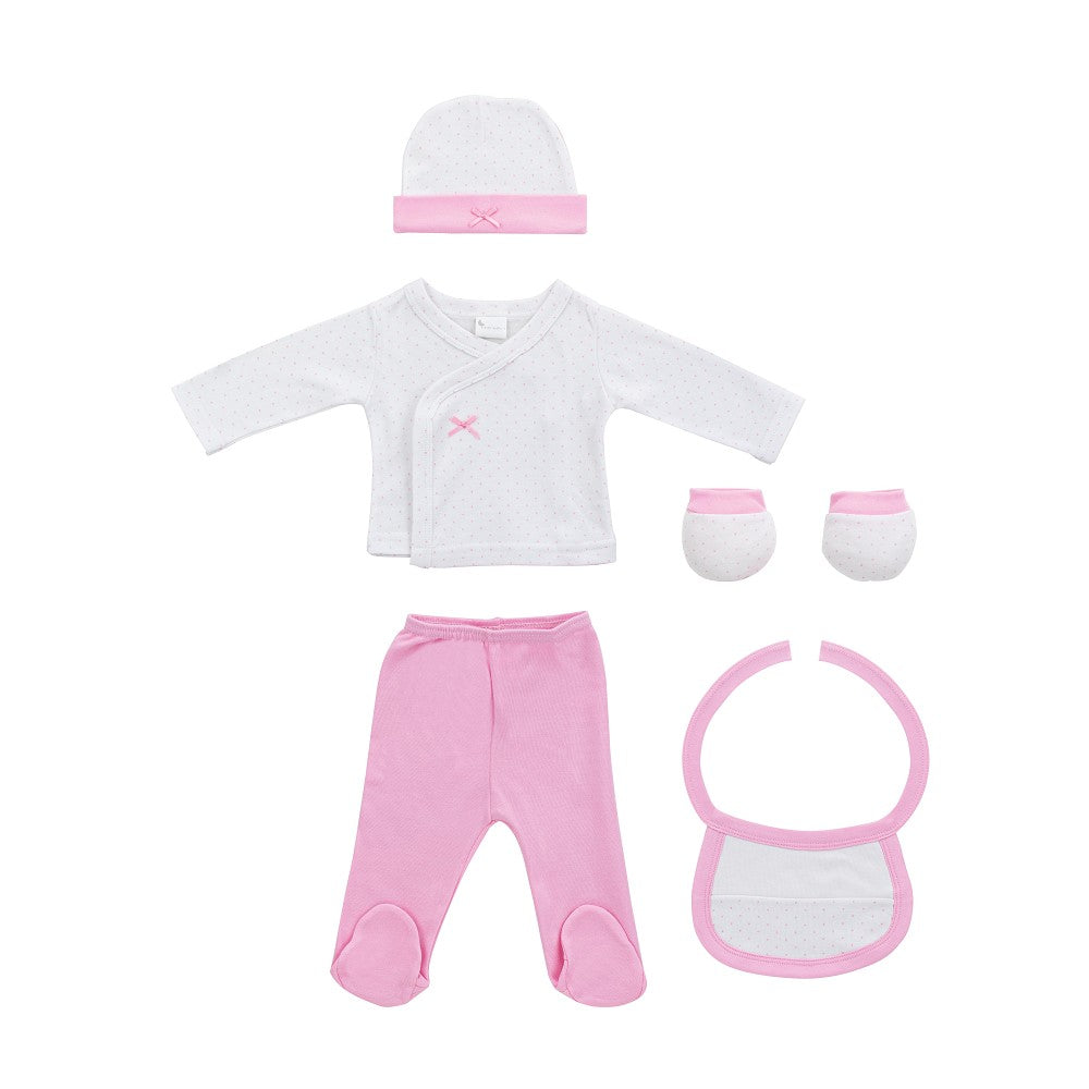 SET REGALO 5 PCS 100% ALG. T 0-6M TOPOS BAMBOO ROSA