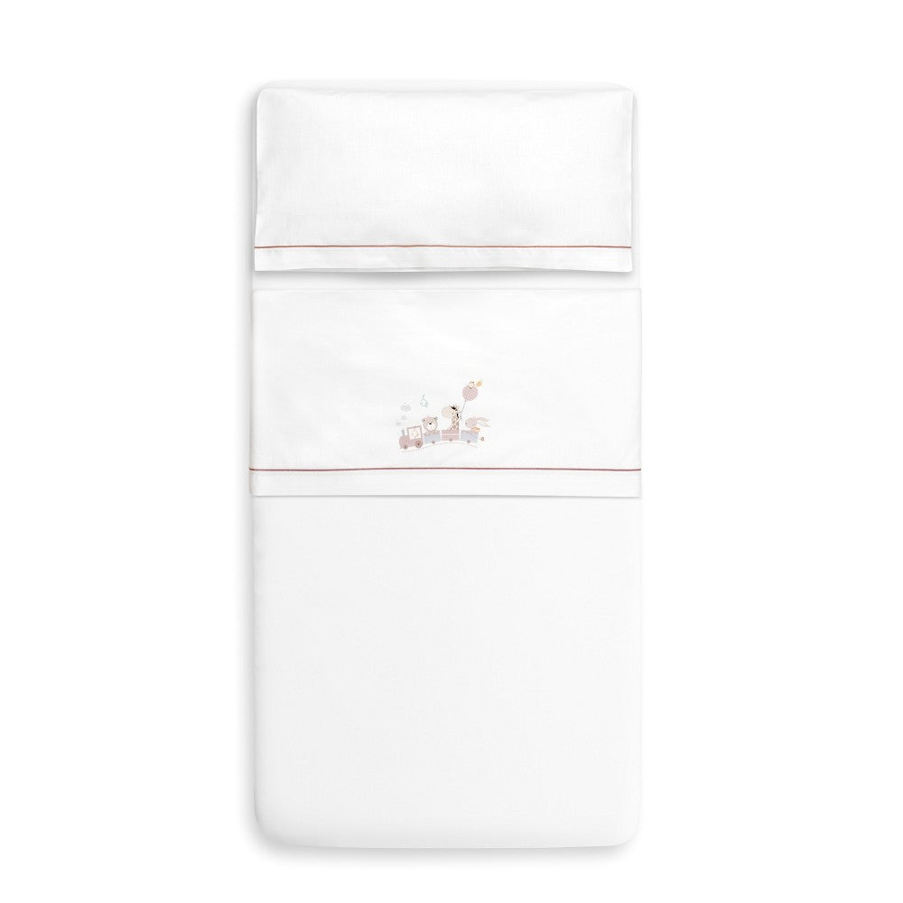 DON ALGODÓN | TRIPTICO CUNA 100% ALG. JIRAFA TREN+PEINE Y CEPILLO BLANCO-MAQUILLAJE