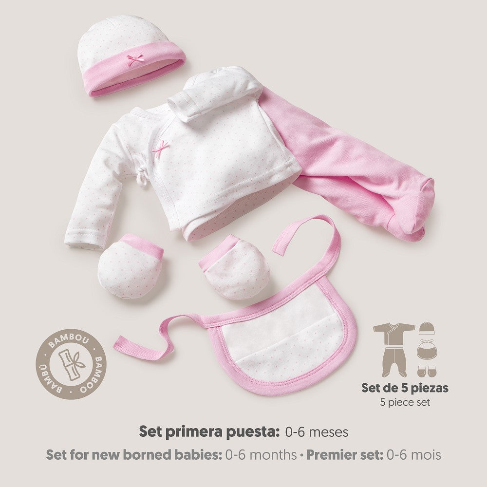 SET REGALO 5 PCS 100% ALG. T 0-6M TOPOS BAMBOO ROSA