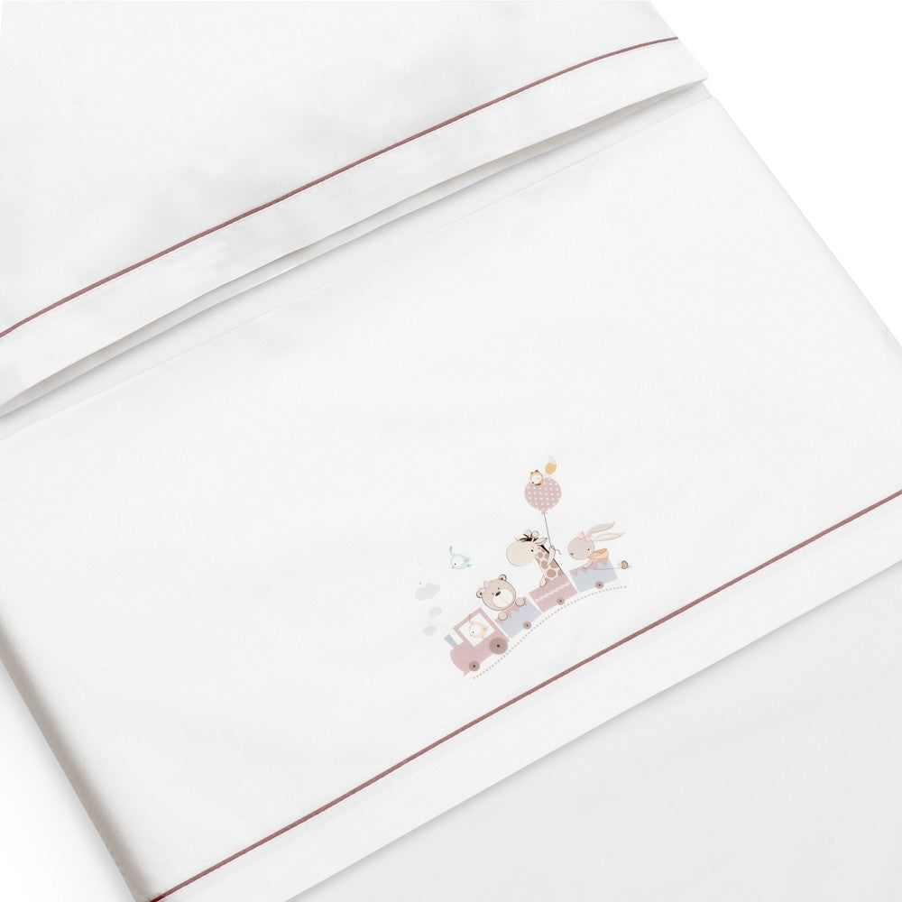 DON ALGODÓN | TRIPTICO CUNA 100% ALG. JIRAFA TREN+PEINE Y CEPILLO BLANCO-MAQUILLAJE