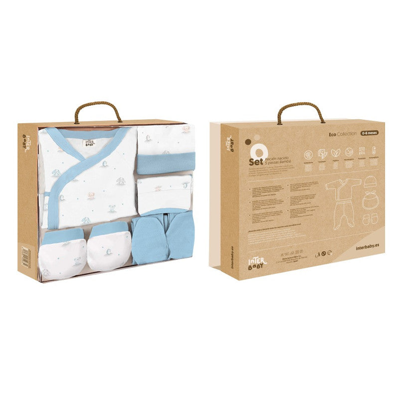 INTERBABY SET REGALO 5 PCS BAMBOO T 0-6M OSOS PELUCHE AZUL
