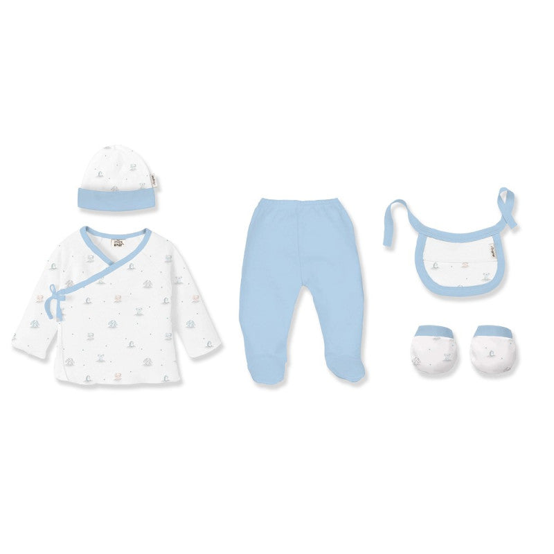 INTERBABY SET REGALO 5 PCS BAMBOO T 0-6M OSOS PELUCHE AZUL